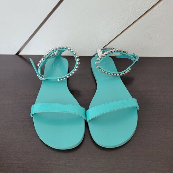 NEW AAJ By Aminah Womens Viktoria Embellished Flate Teal 6M Ankle straps Sandals - Picture 3 of 9